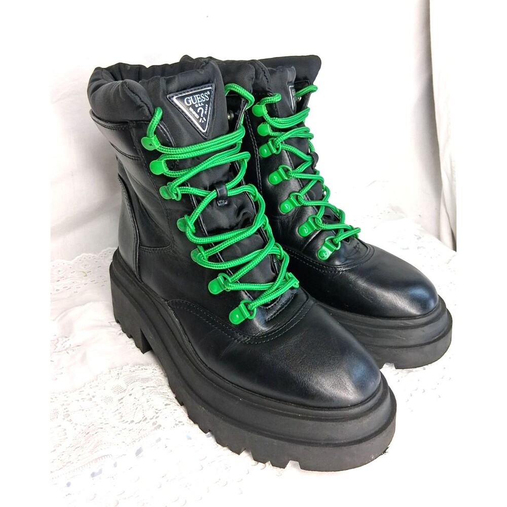 GUESS Women Vaney Black Platform Lace Up Combat Boots 7.5M Punk Goth Grunge Moto